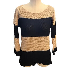 𝅺Womens Jones New York Sport tan & black striped sweater size Medium